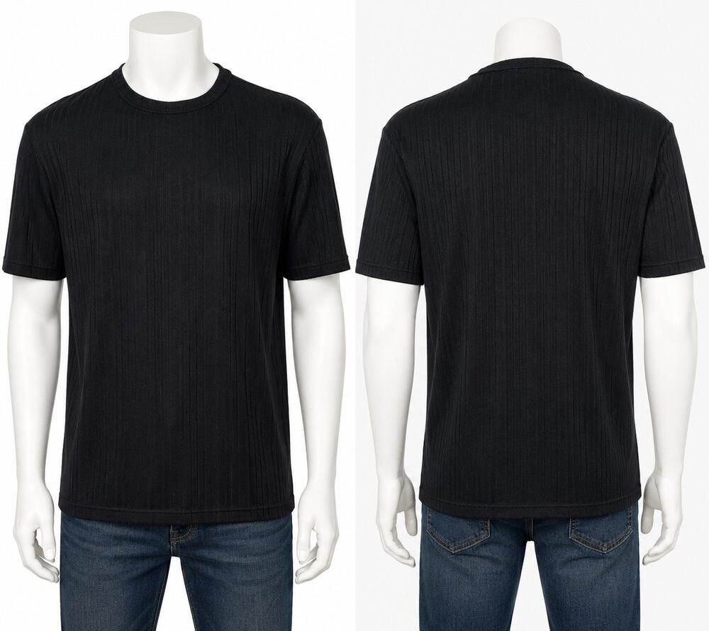 J. Ferrar Black Ribbed Knit Short Sleeve Shirt Men's Large Crew Neck Casual